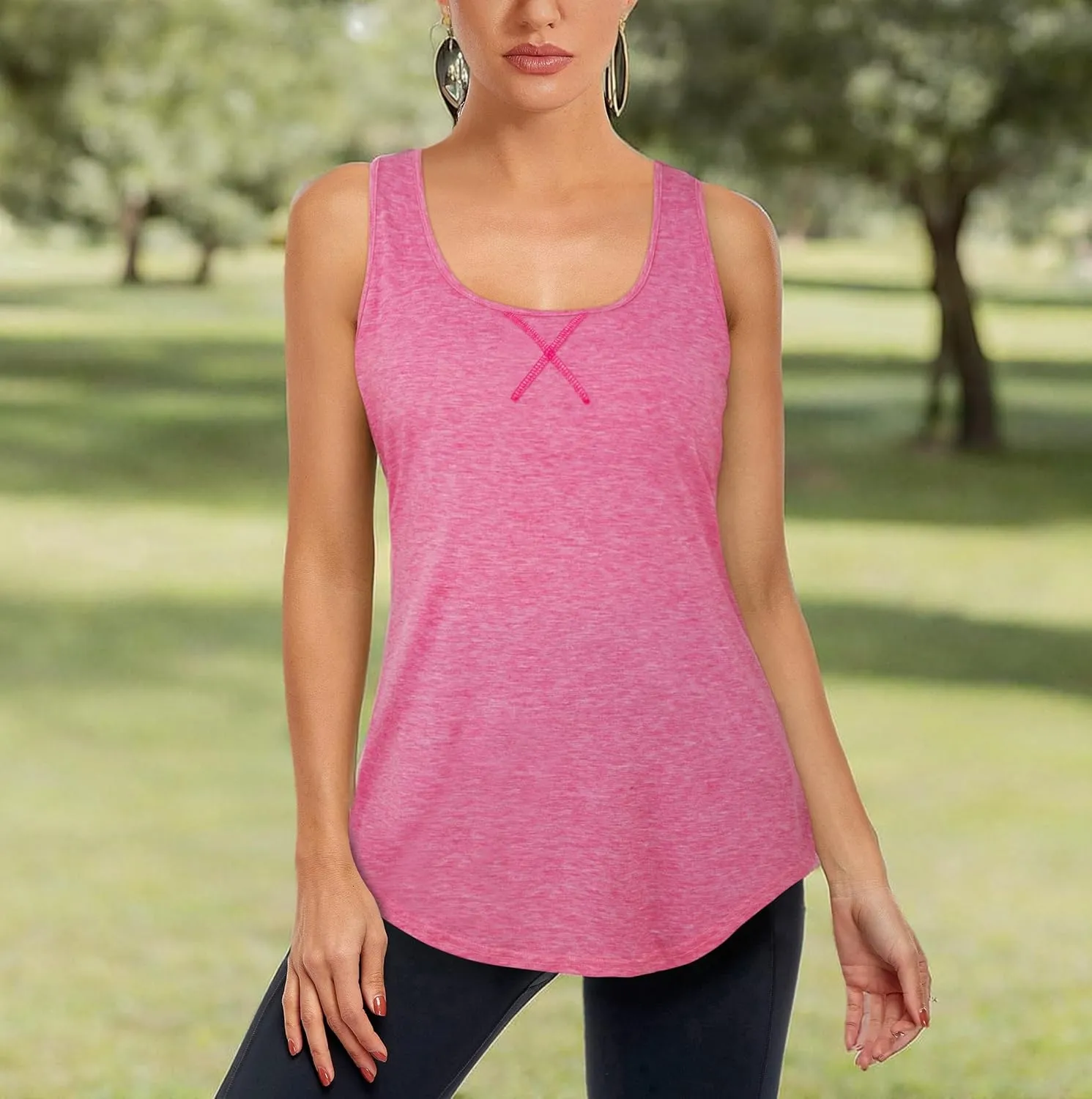 Cestyle Womens Yoga Workout Tank Tops with Built in Shelf Bras Summer Loose Fit Racerback Tank Top