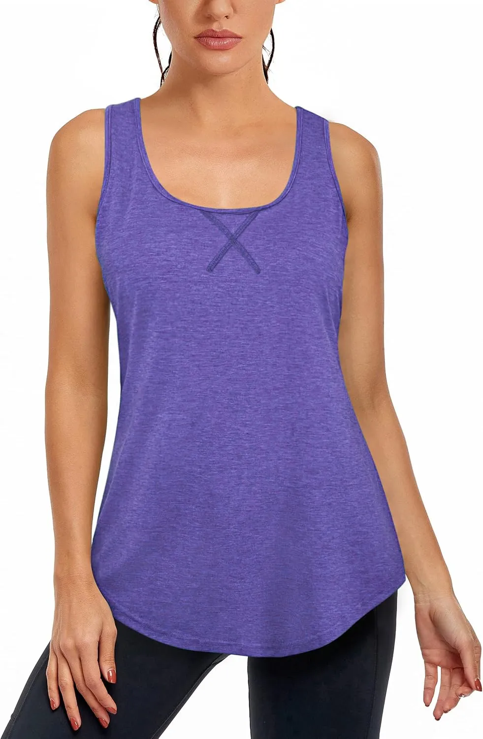 Cestyle Womens Yoga Workout Tank Tops with Built in Shelf Bras Summer Loose Fit Racerback Tank Top