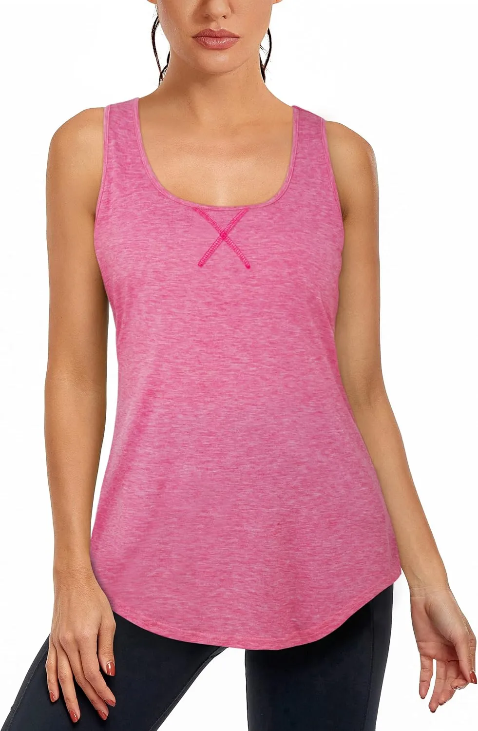 Cestyle Womens Yoga Workout Tank Tops with Built in Shelf Bras Summer Loose Fit Racerback Tank Top