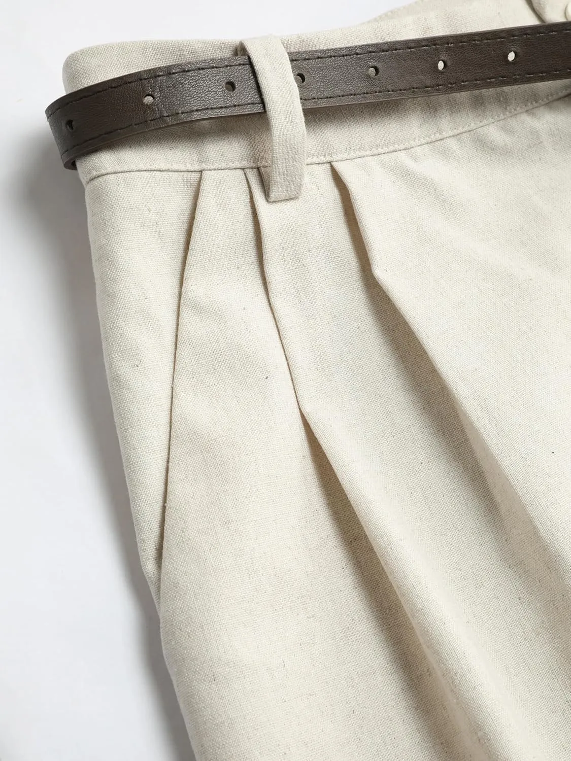 CIDER Solid Linen Blend Belted Wide Leg Pants