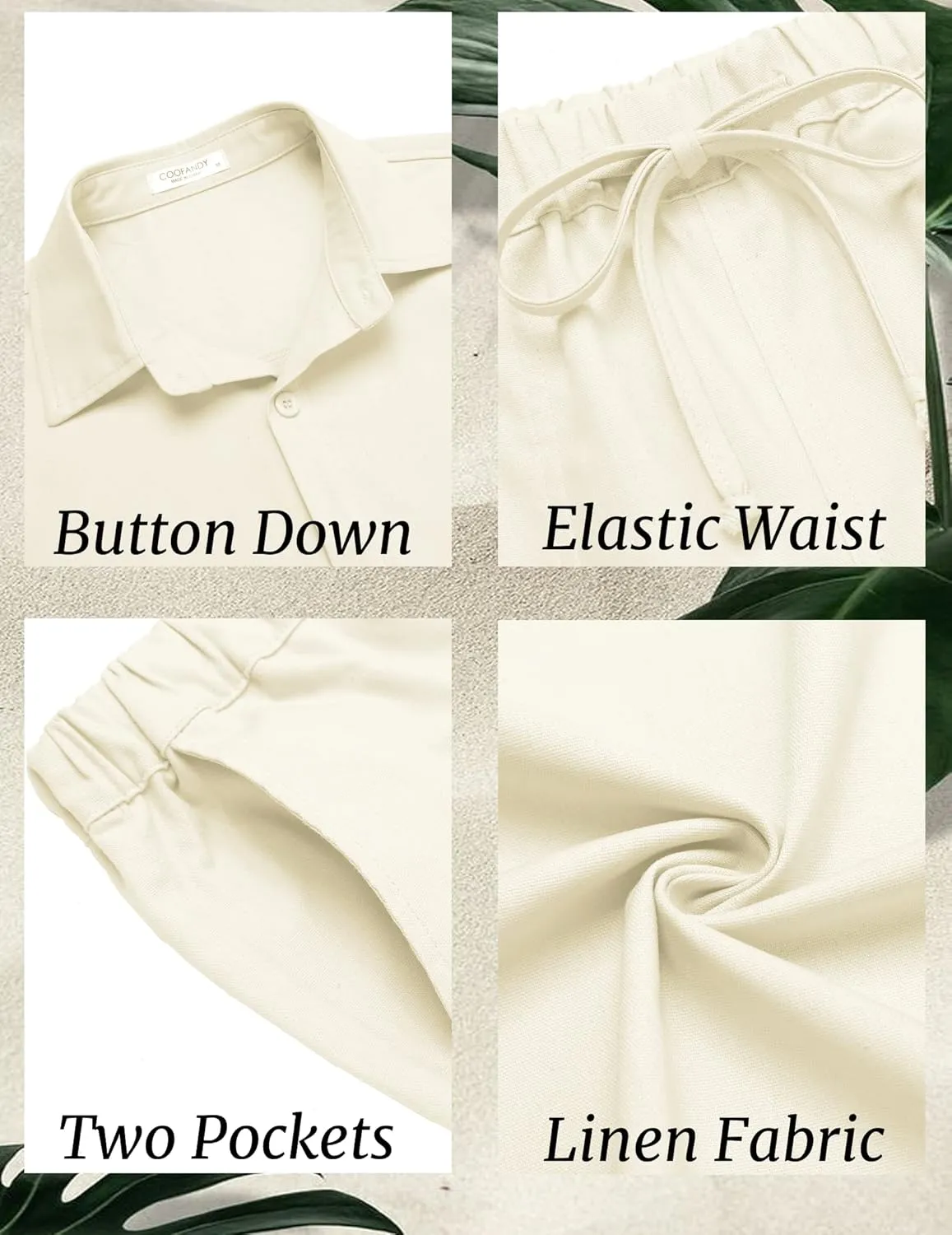 COOFANDY Men's Linen Set Beach 2 Pieces Casual Outfits Button Up Shirts Drawstring Pants