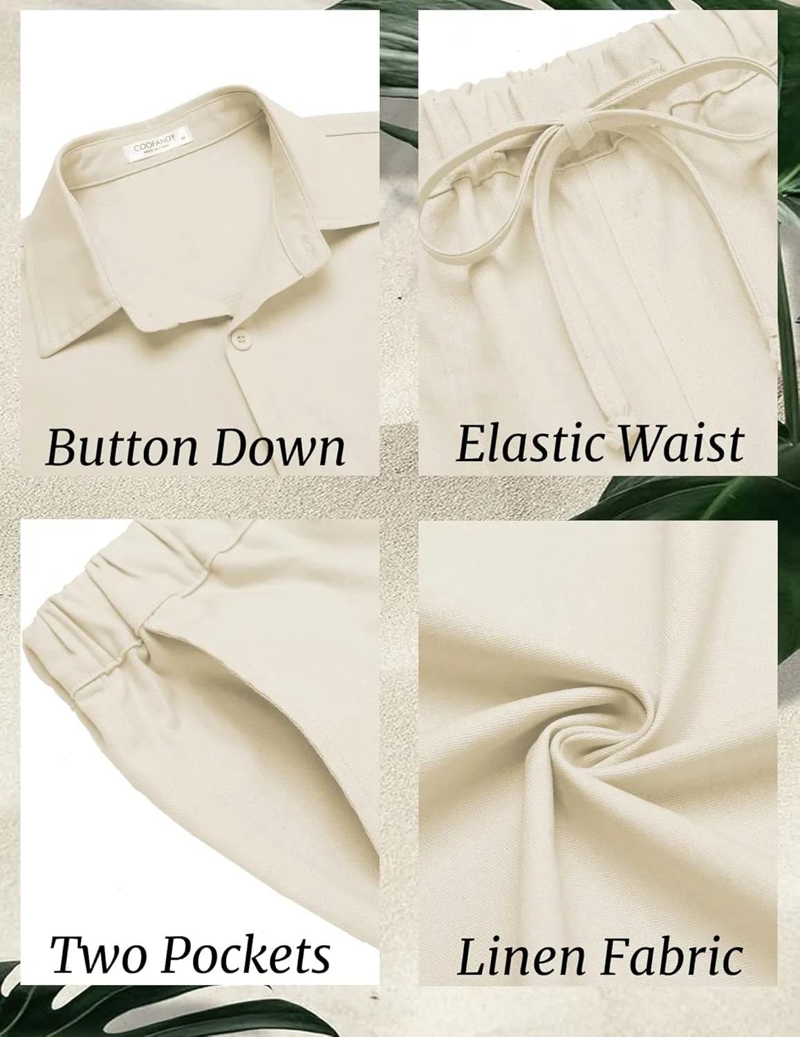 COOFANDY Men's Linen Set Beach 2 Pieces Casual Outfits Button Up Shirts Drawstring Pants