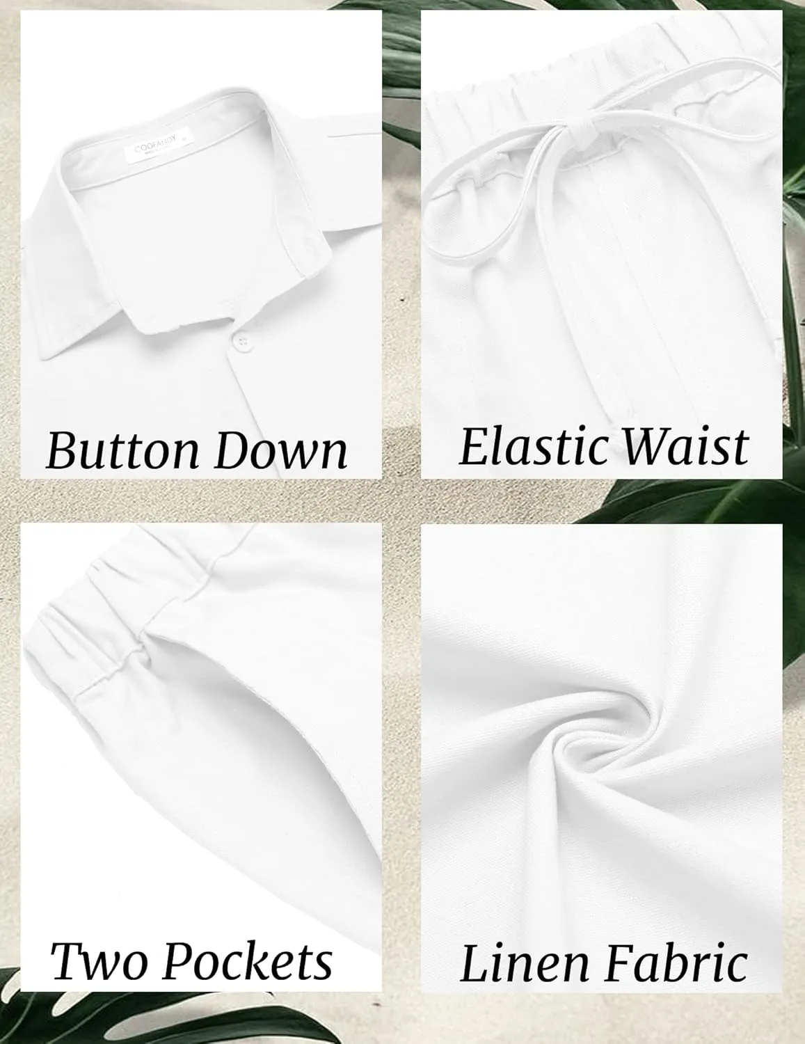 COOFANDY Men's Linen Set Beach 2 Pieces Casual Outfits Button Up Shirts Drawstring Pants