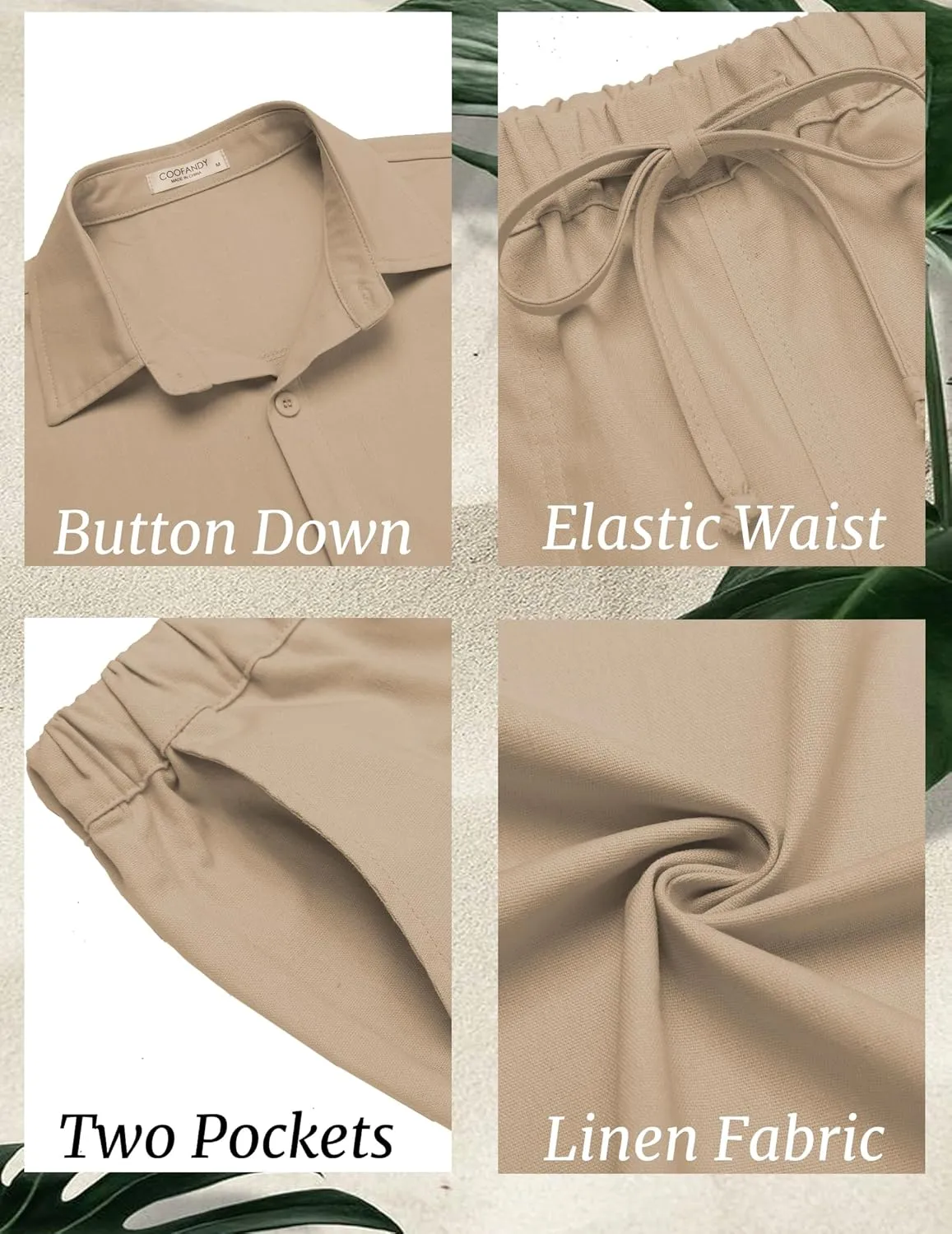 COOFANDY Men's Linen Set Beach 2 Pieces Casual Outfits Button Up Shirts Drawstring Pants