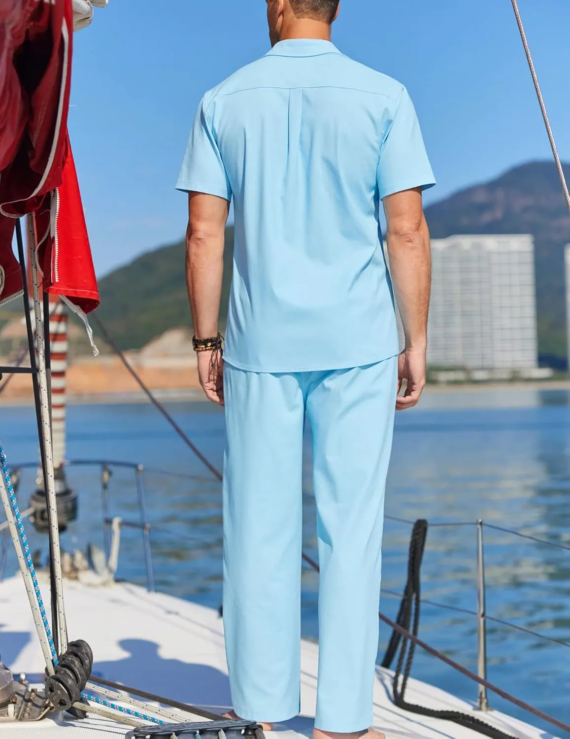 COOFANDY Men's Linen Set Beach 2 Pieces Casual Outfits Button Up Shirts Drawstring Pants
