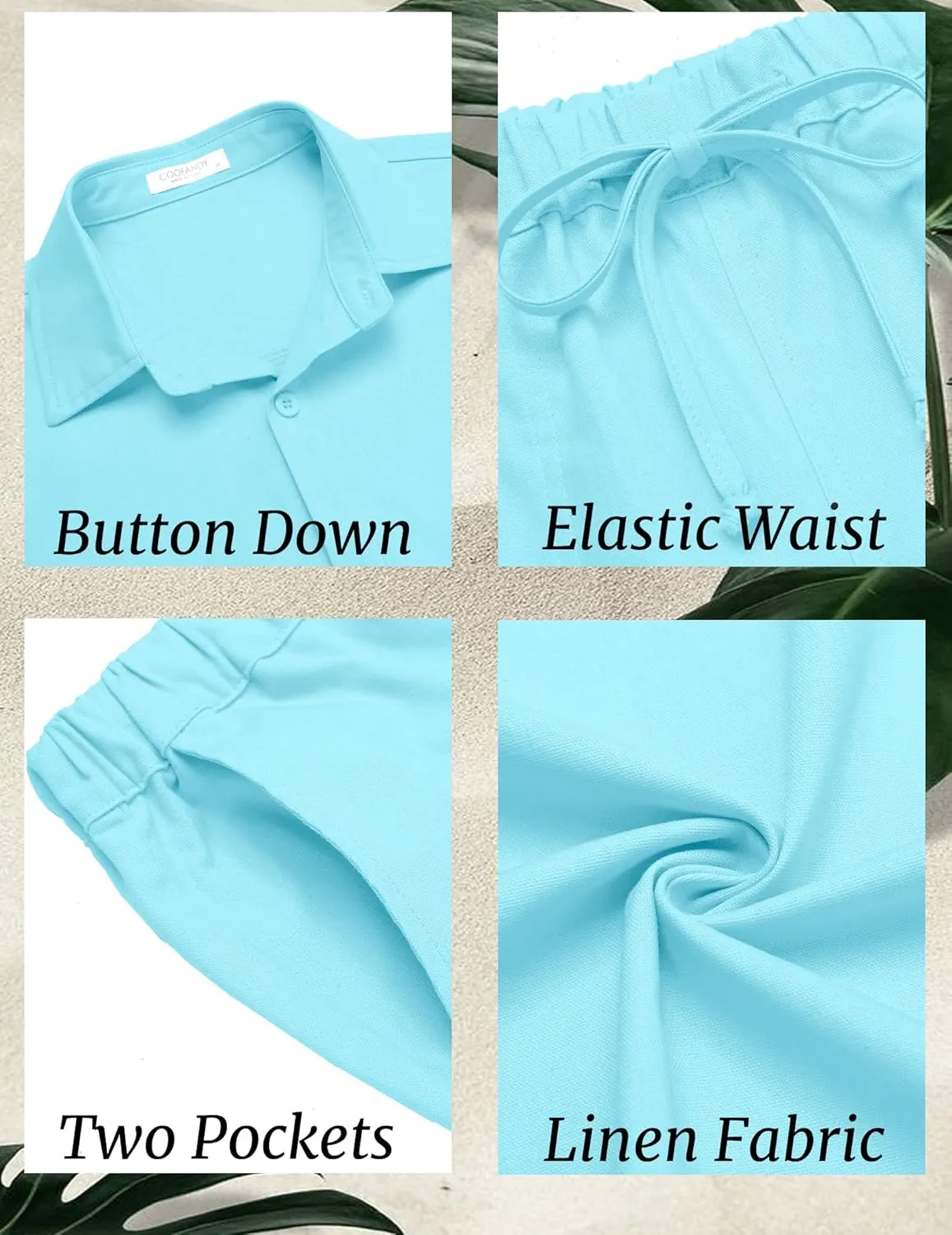 COOFANDY Men's Linen Set Beach 2 Pieces Casual Outfits Button Up Shirts Drawstring Pants