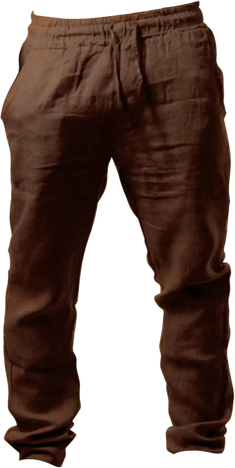 Cotton Linen Pants for Mens Casual Lightweight Loose Breathable Elastic Waist Drawstring Trousers Fashion Sweatpants