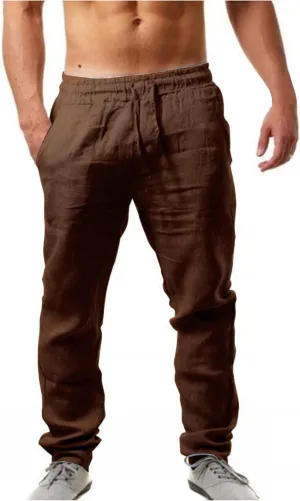 Cotton Linen Pants for Mens Casual Lightweight Loose Breathable Elastic Waist Drawstring Trousers Fashion Sweatpants