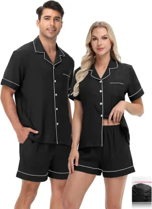 Couples Matching Pjs Button Up Pajamas 2 Piece Lounge Set Lightweight Sleepwear Short Set S-3XL (1 Set Not 2)