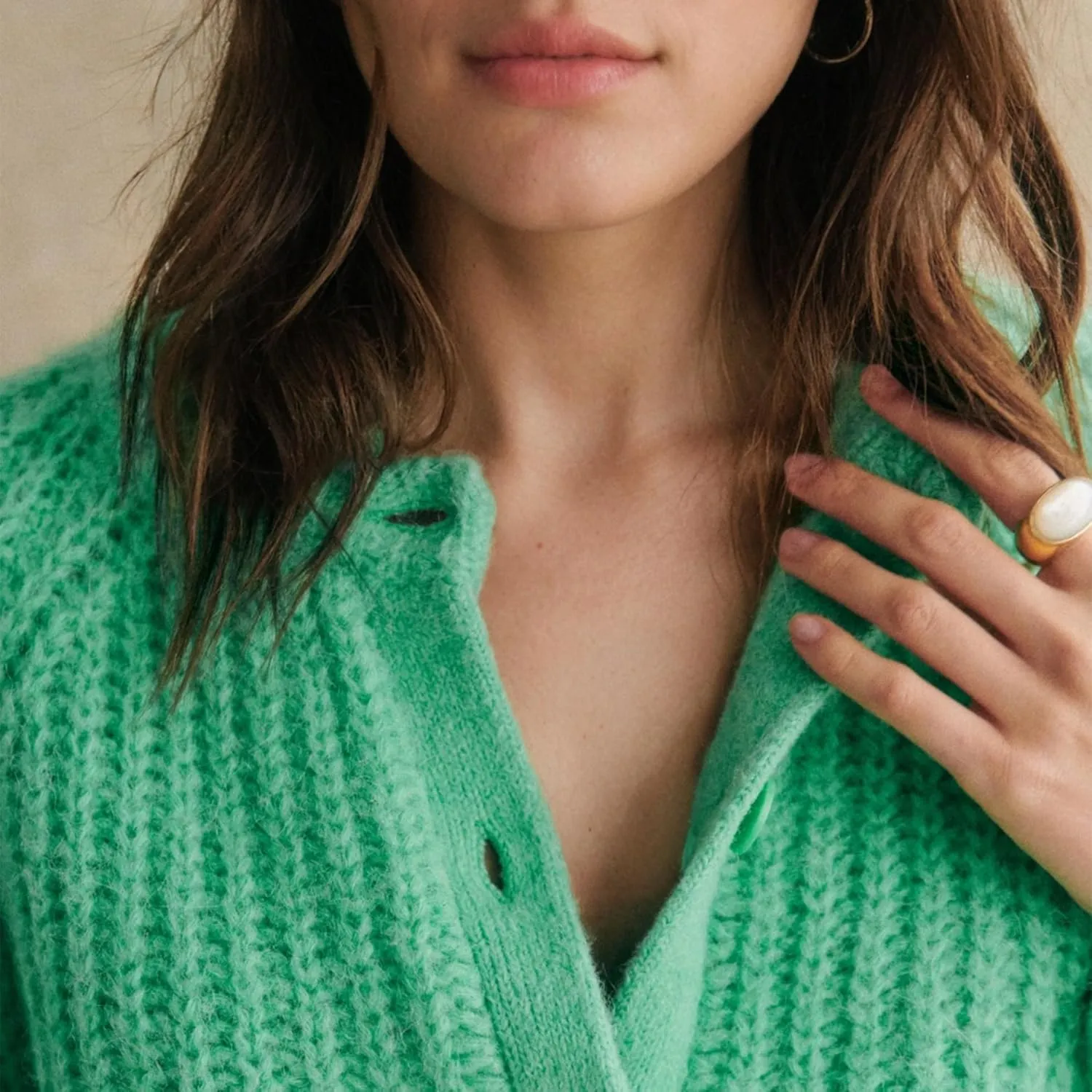 Crochet Cardigan Sweaters for Women Tops Chunky Knitted Crew Neck Long Sleeve Button Down Jackets Open Front Coat