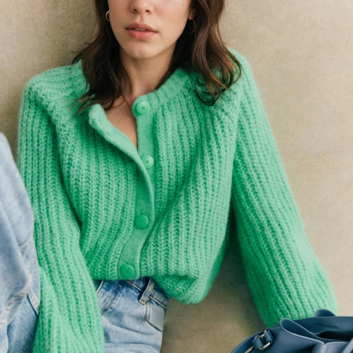 Crochet Cardigan Sweaters for Women Tops Chunky Knitted Crew Neck Long Sleeve Button Down Jackets Open Front Coat