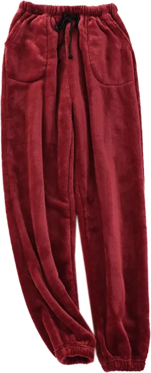 Cromoncent Mens Plush Warm Lounge Pj Pants Thickened Fleece Pajama Jogger Pants with Pockets Sleepwear