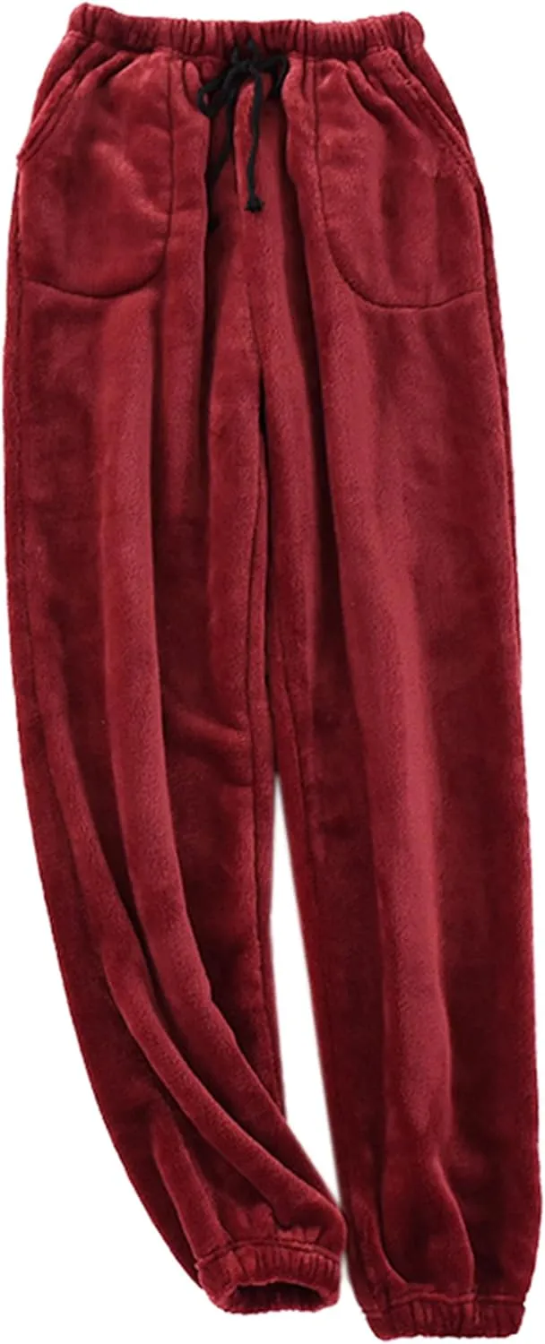 Cromoncent Mens Plush Warm Lounge Pj Pants Thickened Fleece Pajama Jogger Pants with Pockets Sleepwear