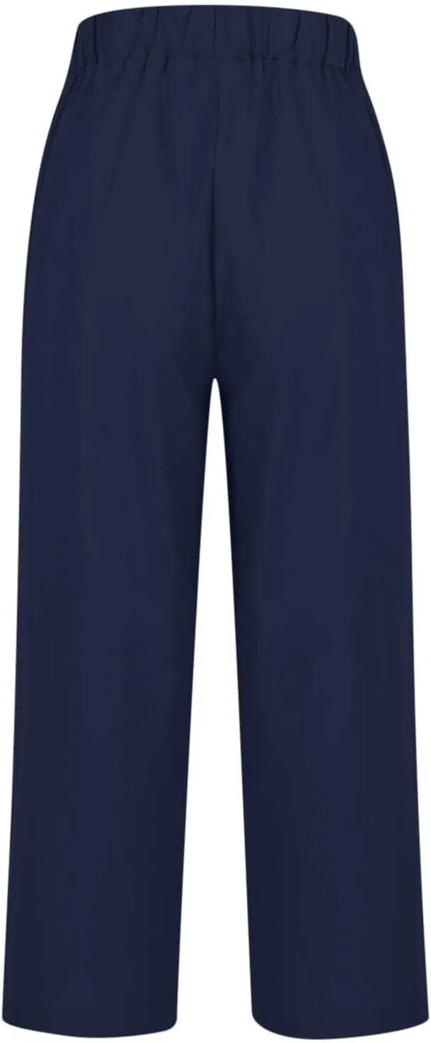 Cropped Linen Pants Women Summer Elastic Waist Straight Leg Plus Size Crop Pants Casual Beach Trousers with Pockets