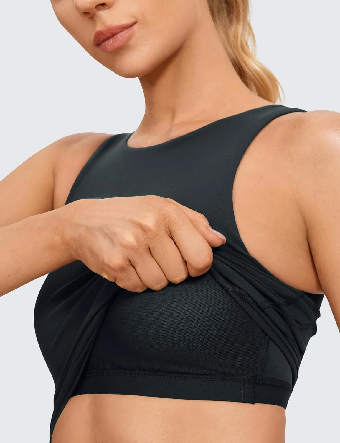 CRZ YOGA Womens U Back Sports Bras Padded High Neck Crop Workout Tank Tops