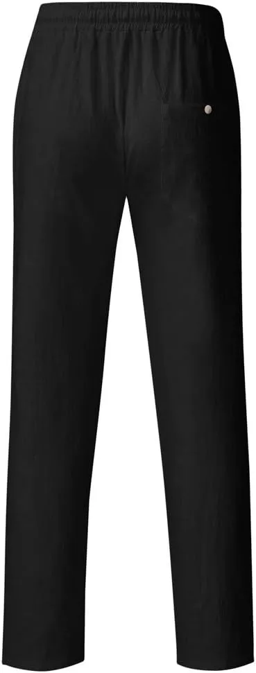 Dademeo Men Casual Pants Cotton Solid Elastic Waist Drawstring Long Pants Breathable Trousers Lounge Lightweight Chino Pants