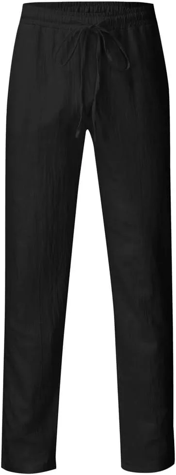 Dademeo Men Casual Pants Cotton Solid Elastic Waist Drawstring Long Pants Breathable Trousers Lounge Lightweight Chino Pants