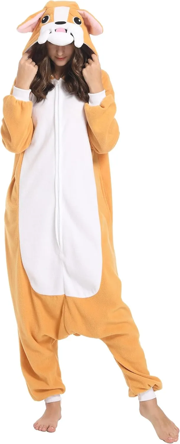 DarkCom Kids Animal Onesie,Women and Mens Cosplay Bulldog Onesie Halloween Costume Christmas Pajamas Sleepwear