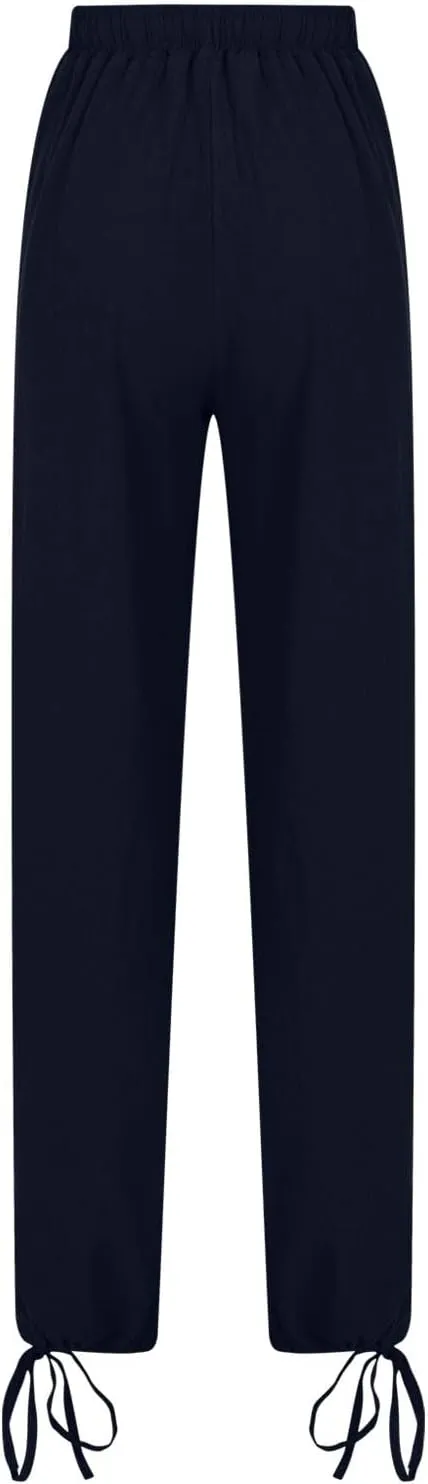 DASAYO Linen Pants Fcor Women Summer Drawstring Elastic Waist Casual Trousers with Pockets Loose Fit Wide Leg Beach Pants