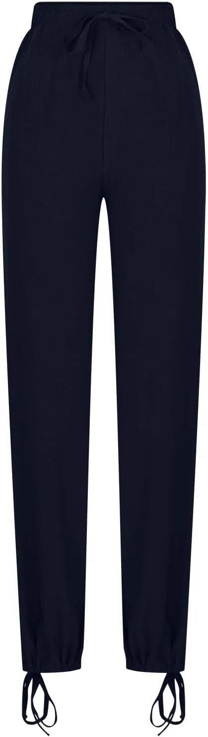 DASAYO Linen Pants Fcor Women Summer Drawstring Elastic Waist Casual Trousers with Pockets Loose Fit Wide Leg Beach Pants