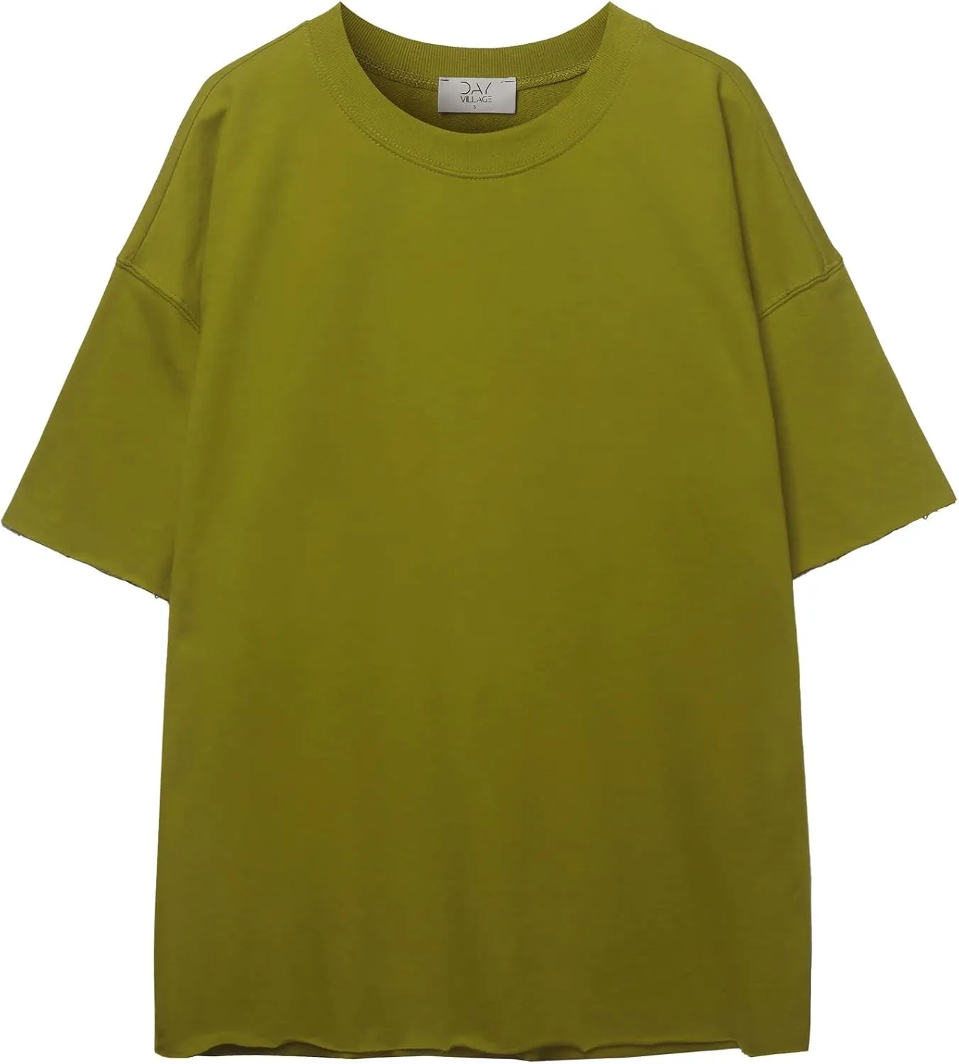 DAY VILLAGE Women's French Terry Drop Shoulder Raw Edge Oversized Short Sleeve T-shirt Top