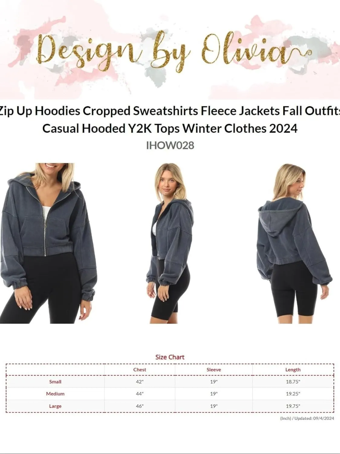 Design by Olivia Women's Zip Up Hoodies Cropped Sweatshirts Fleece Jackets Fall Outfits Casual Hooded Tops Winter Clothes
