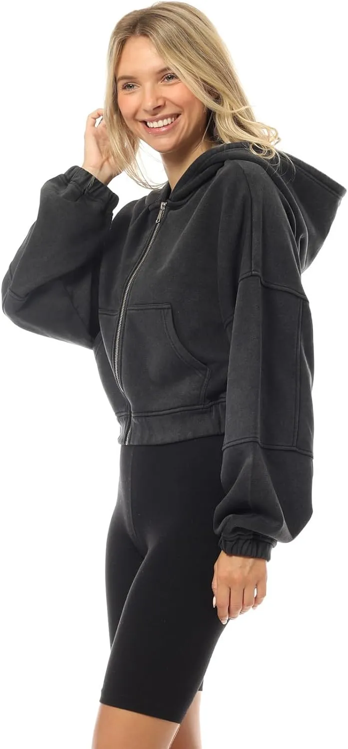 Design by Olivia Women's Zip Up Hoodies Cropped Sweatshirts Fleece Jackets Fall Outfits Casual Hooded Tops Winter Clothes