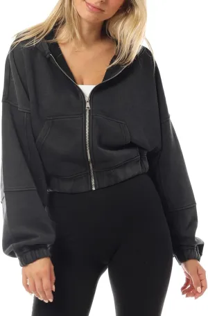 Design by Olivia Women's Zip Up Hoodies Cropped Sweatshirts Fleece Jackets Fall Outfits Casual Hooded Tops Winter Clothes