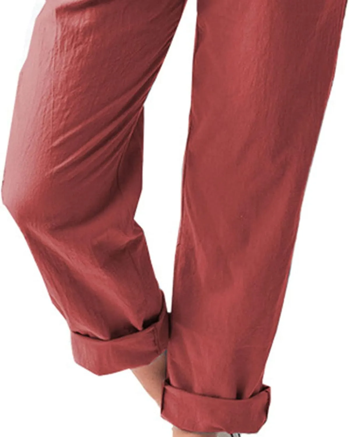 DGHM-JLMY Women's Linen Solid Elastic High Waist Straight Trousers Summer Casual Comfy Pants Pockets Cotton Lounge Pants
