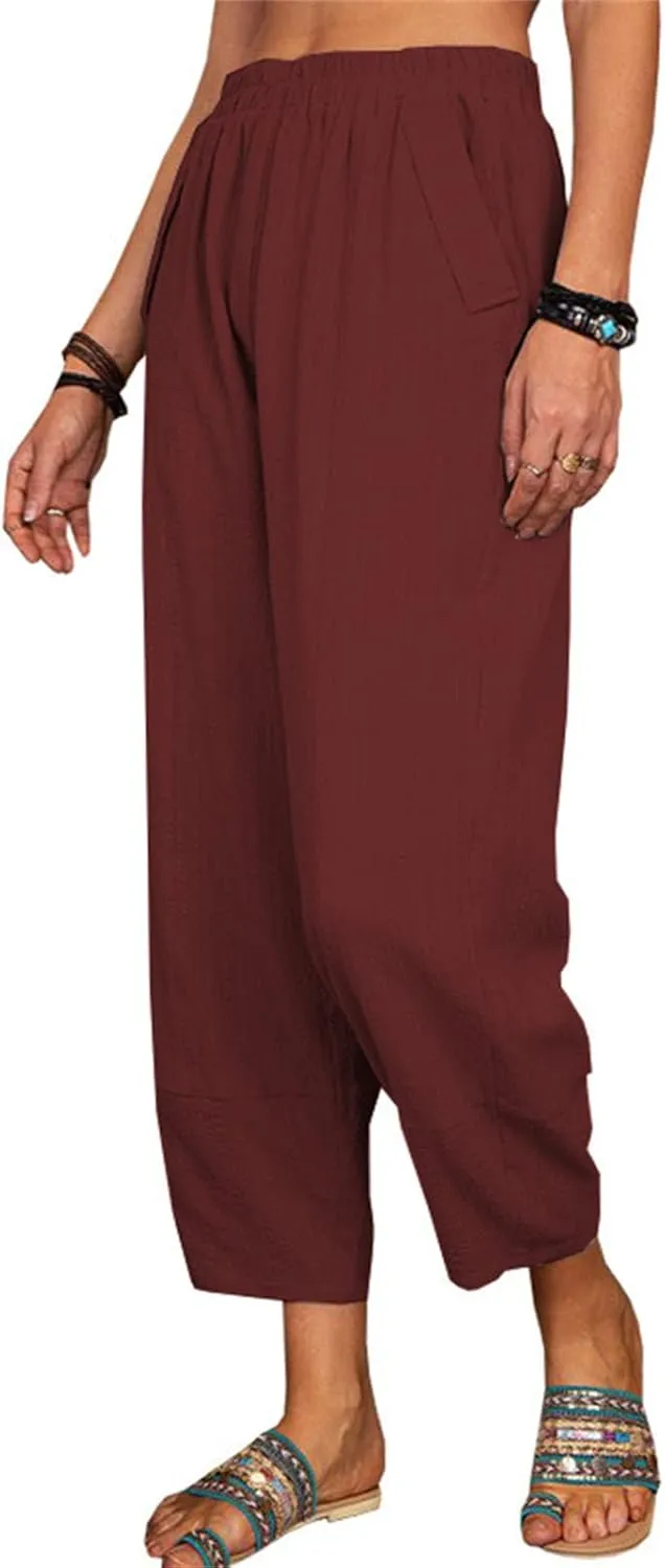 DGHM-JLMY Women's Loose Cotton Linen Harem Trousers Yoga Trousers Bohemian Beach Pant Comfy Straight-Leg Casual Sporting Pant