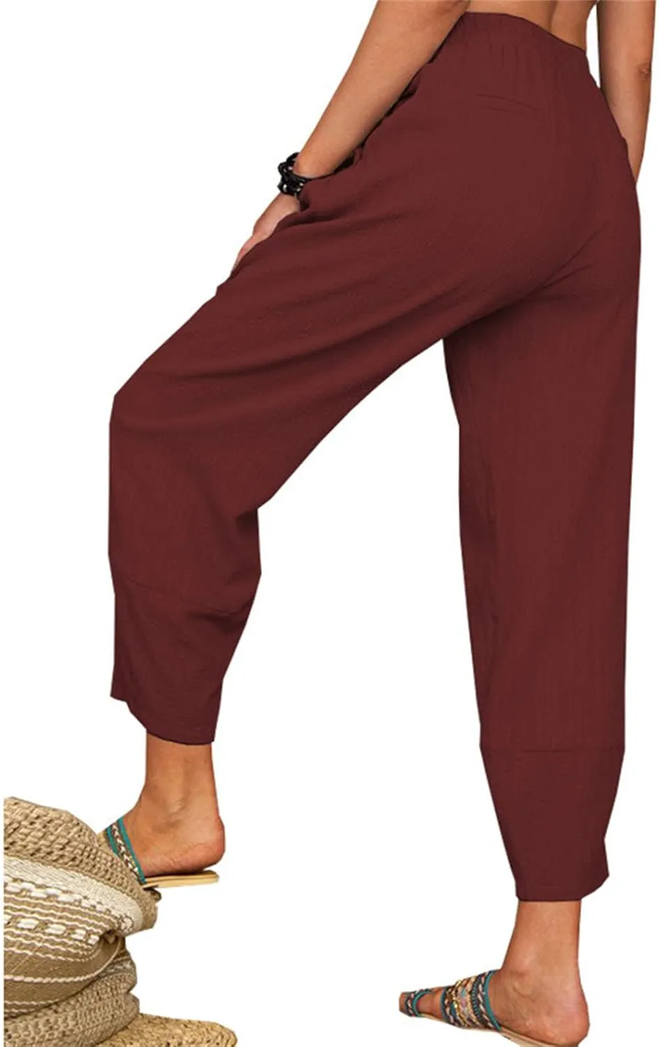 DGHM-JLMY Women's Loose Cotton Linen Harem Trousers Yoga Trousers Bohemian Beach Pant Comfy Straight-Leg Casual Sporting Pant