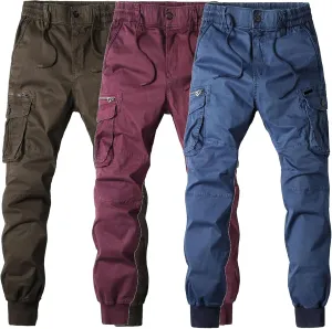 Drawstring Casual Cargo Pants for Men Multi-Pockets Military Cargo Trousers Lightweight Athletic Hiking Sweatpants