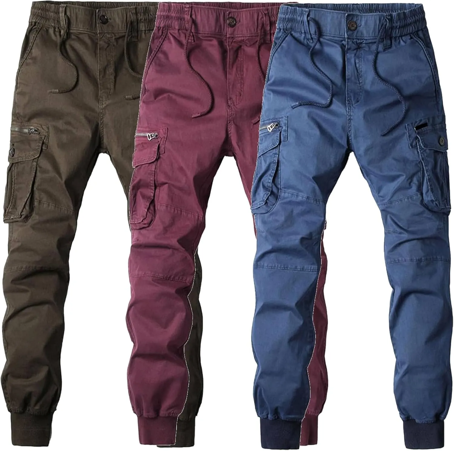 Drawstring Casual Cargo Pants for Men Multi-Pockets Military Cargo Trousers Lightweight Athletic Hiking Sweatpants