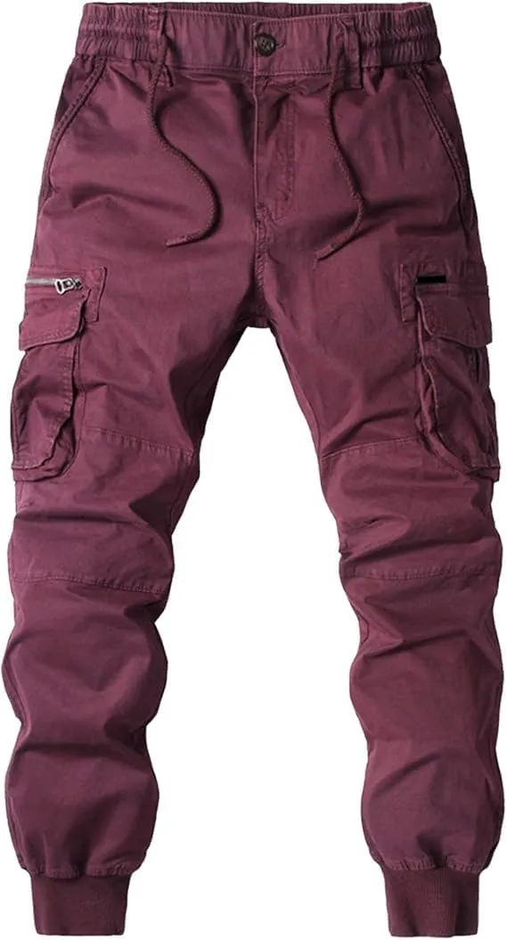 Drawstring Casual Cargo Pants for Men Multi-Pockets Military Cargo Trousers Lightweight Athletic Hiking Sweatpants