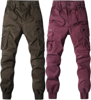 Drawstring Casual Cargo Pants for Men Multi-Pockets Military Cargo Trousers Lightweight Athletic Hiking Sweatpants