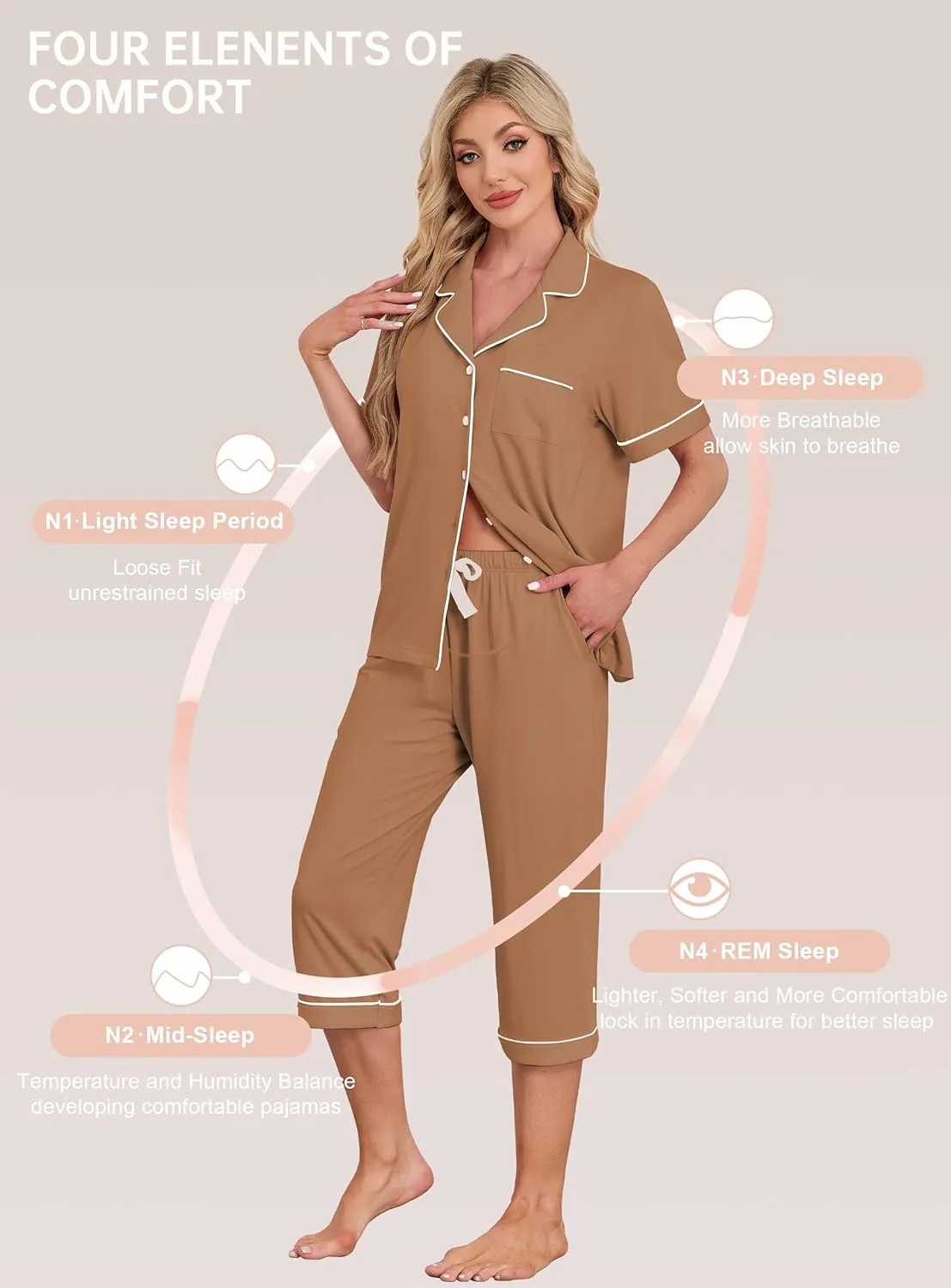 EA'S SECRET Womens Pajamas Set Capri Modal Pj Sets For Woman Button Down Short Sleeve Loungewear Set Sexy Sleepwear For Women