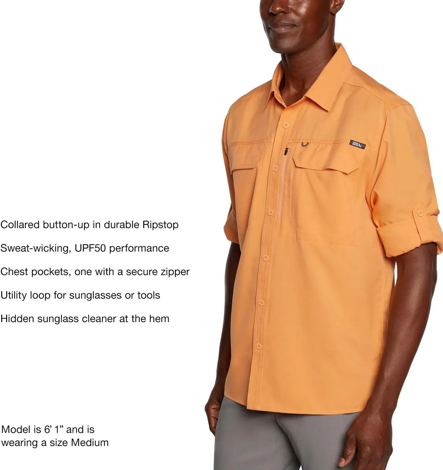Eddie Bauer Men's Long Sleeve Woven Tech Shirt, UPF 50 Collared Button-Up Shirt, Hiking Fishing & Outdoor Work Shirts for Men