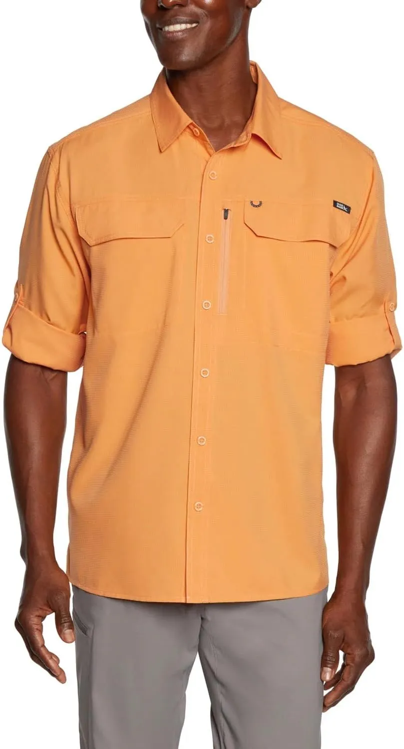 Eddie Bauer Men's Long Sleeve Woven Tech Shirt, UPF 50 Collared Button-Up Shirt, Hiking Fishing & Outdoor Work Shirts for Men