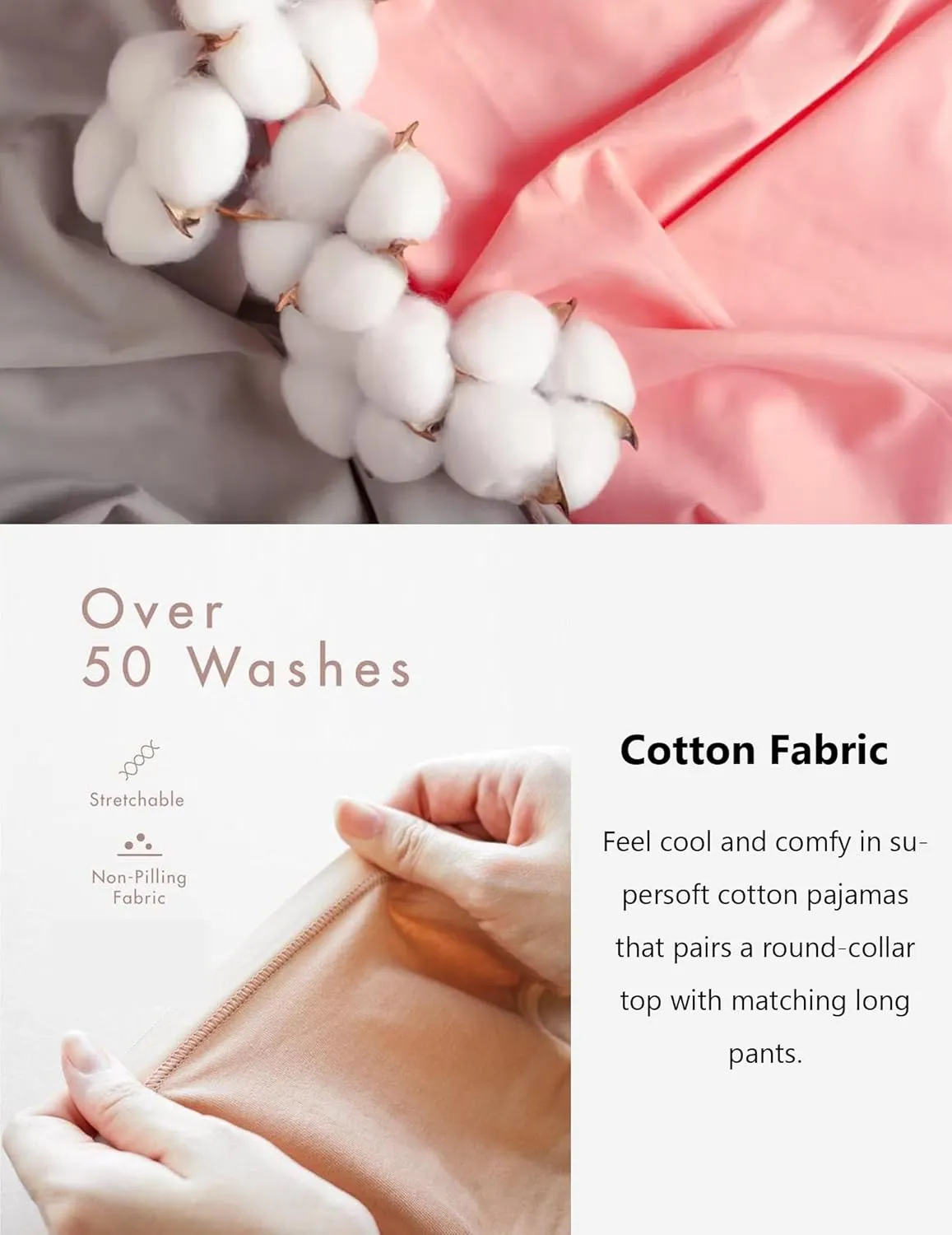Ekouaer Cotton Pajamas Short Sleeve T-Shirt Top and Long Pants Pj Sets Sleepwear Loungewear for Women