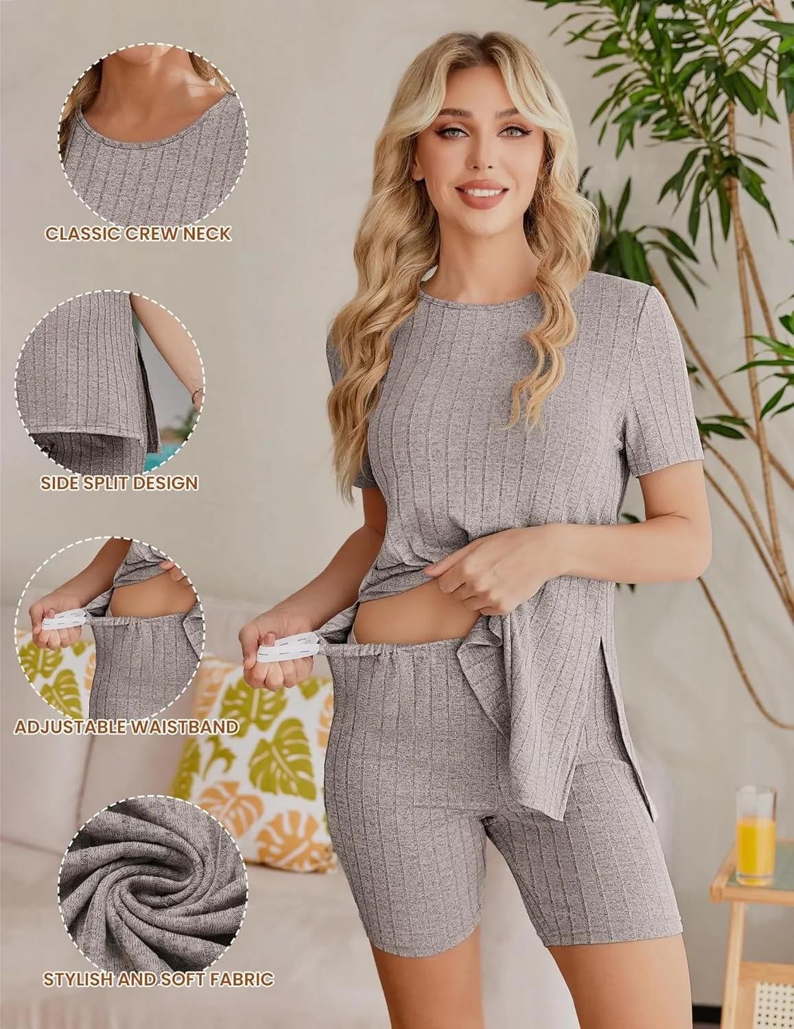 Ekouaer Maternity Sets 2 Piece Outfits Ribbed Knit Short Sleeve Shirts and Biker Shorts Pregnancy Loungewear Mama Clothes