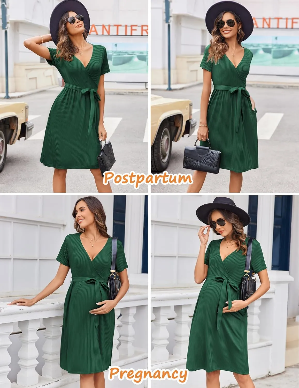 Ekouaer Women Short Sleeve Maternity Nursing Dress Casual V Neck Breastfeeding Loungewear Ribbed Knit Pregnancy Dresses S-XXL