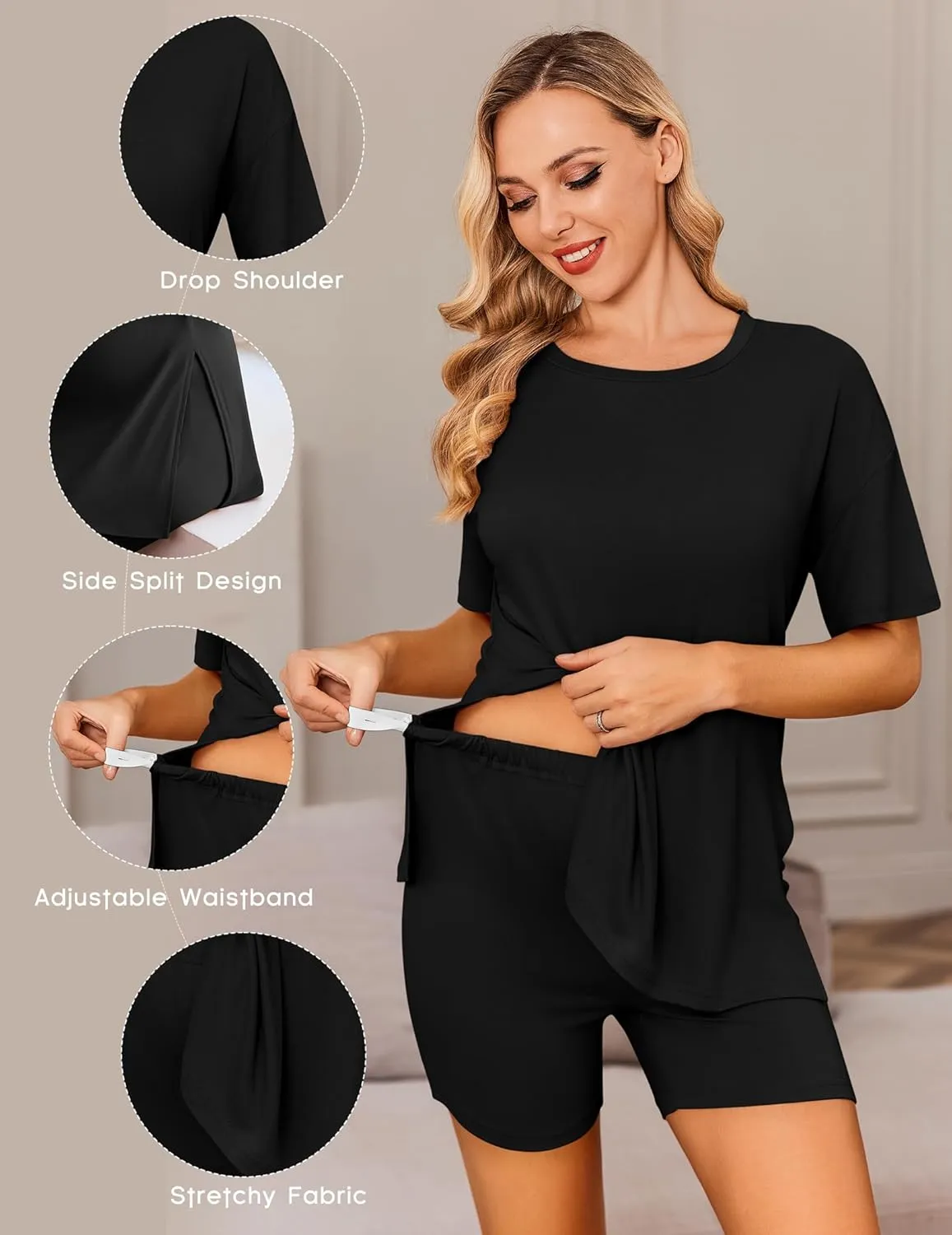 Ekouaer Women's Maternity Pajamas Sets 2 Piece Outfits Short Sleeve Shirts and Biker Shorts Pregnancy Loungewear Mama Clothes