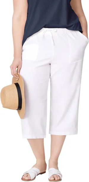 ellos Plus Size Linen-Blend Drawstring Capris