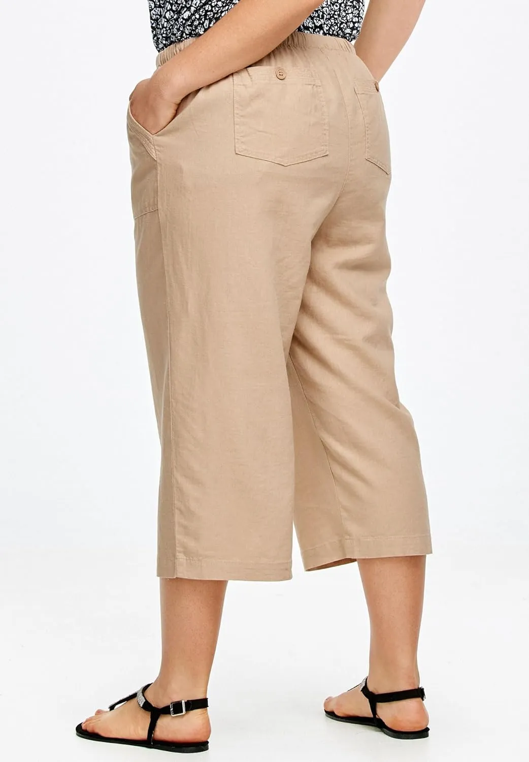 ellos Plus Size Linen-Blend Drawstring Capris