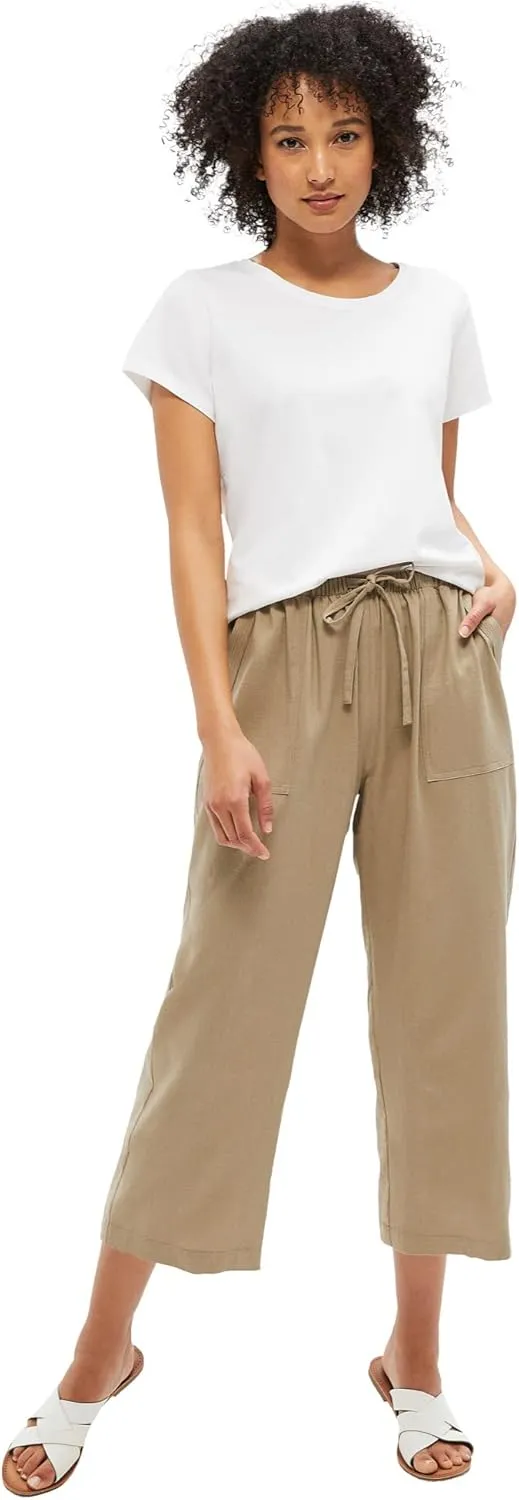 ellos Plus Size Linen-Blend Drawstring Capris