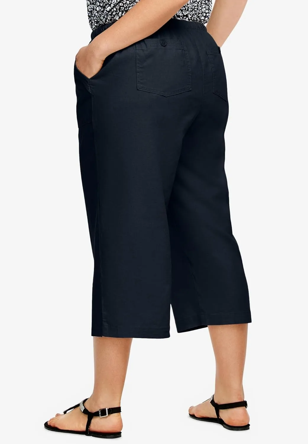 ellos Plus Size Linen-Blend Drawstring Capris