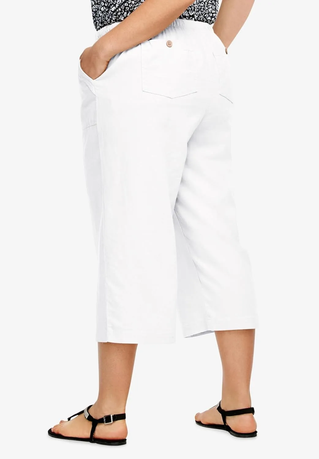 ellos Plus Size Linen-Blend Drawstring Capris