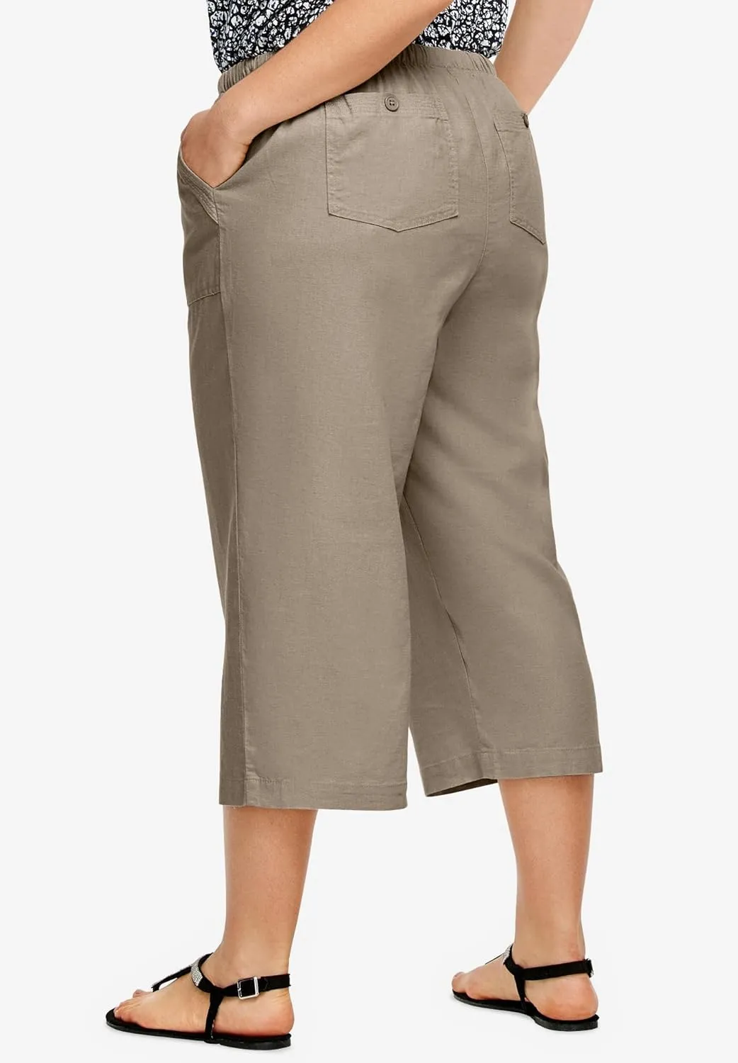 ellos Plus Size Linen-Blend Drawstring Capris