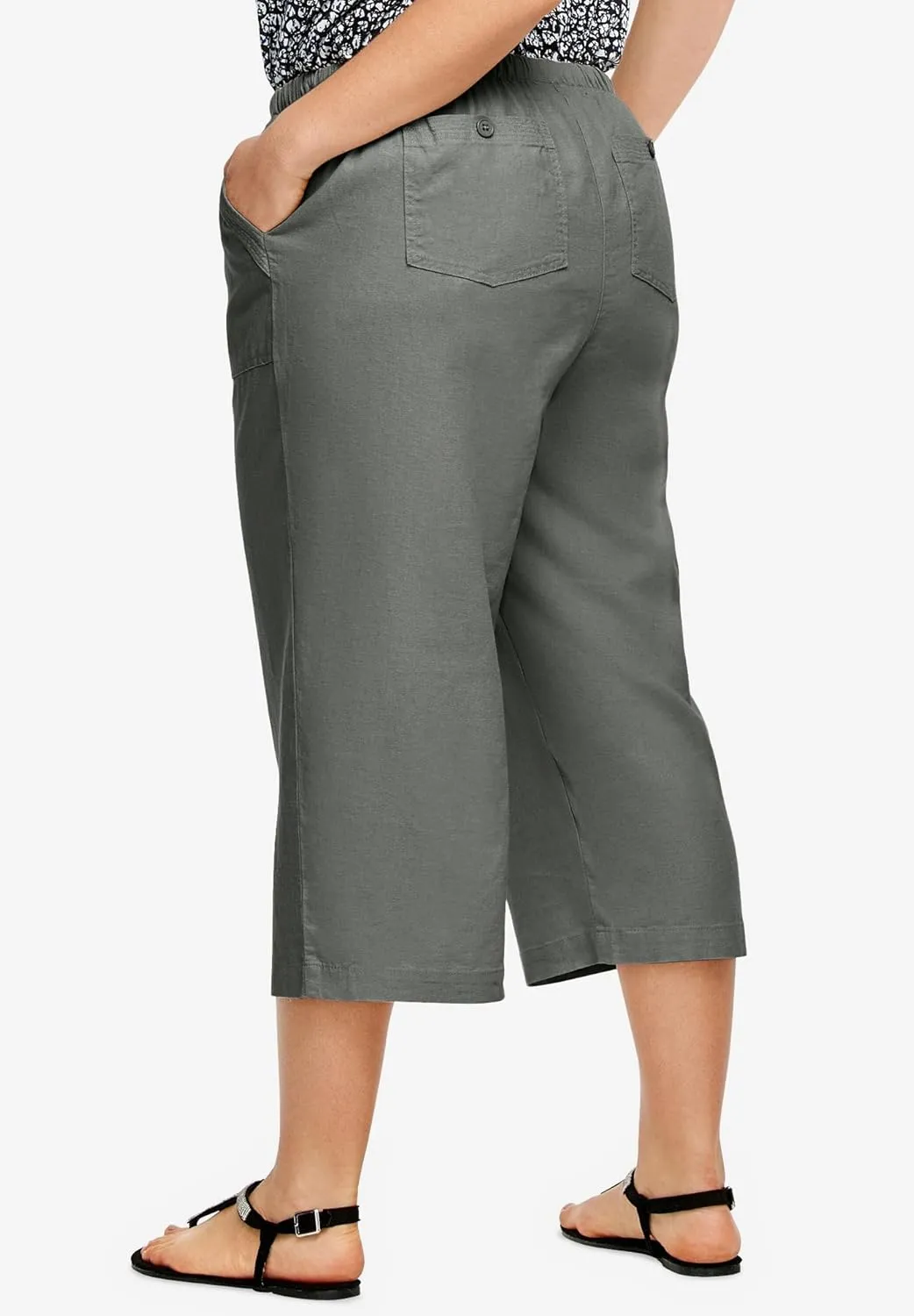 ellos Plus Size Linen-Blend Drawstring Capris
