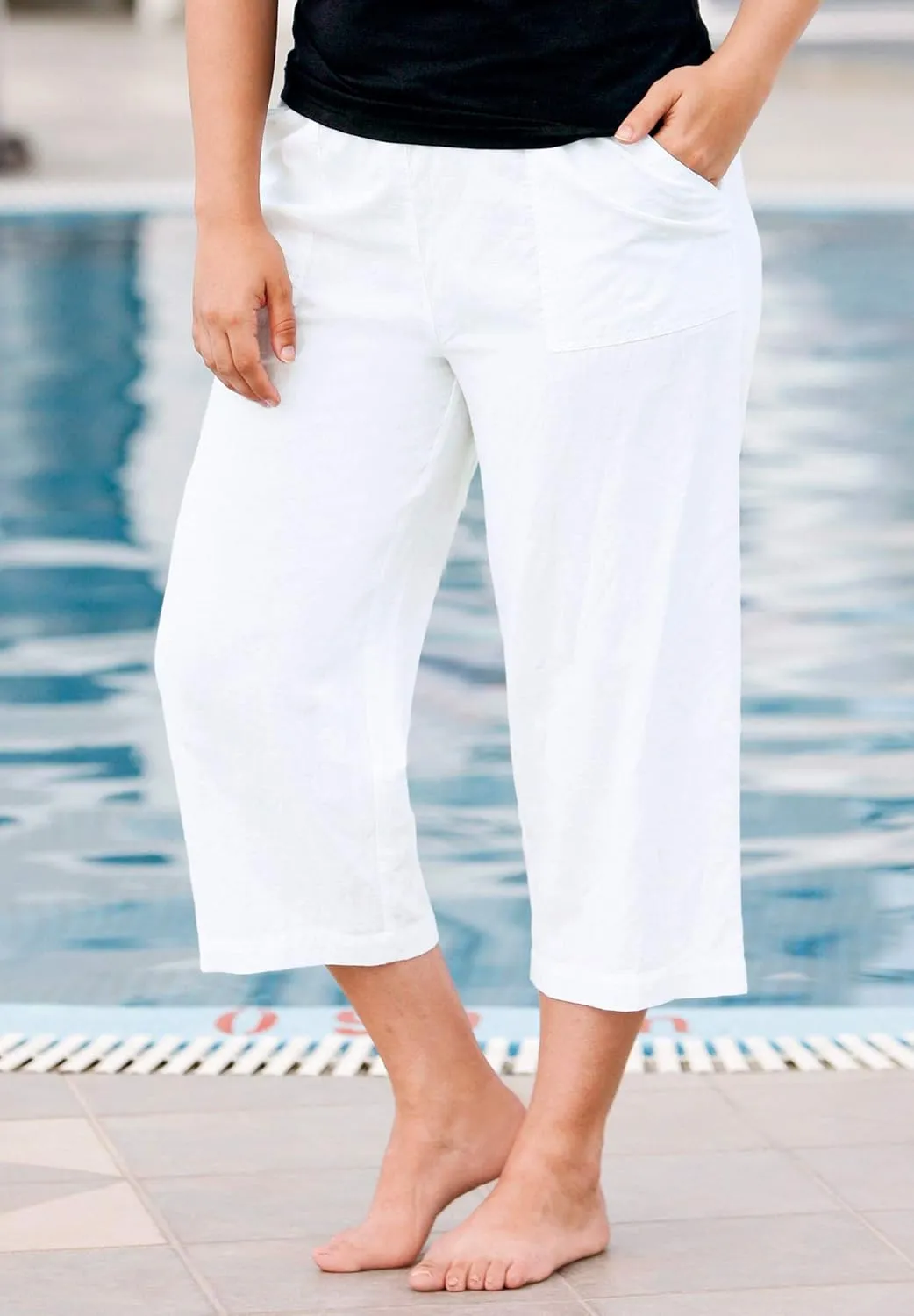 ellos Plus Size Linen-Blend Drawstring Capris